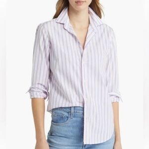 Frank & Eileen Barry Italian Poplin Multi Striped Button Down Shirt Size S Blue